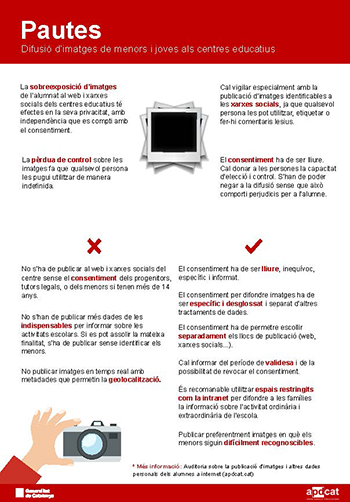 Infografia pautes difusió imatges de l'alumnat a les escoles